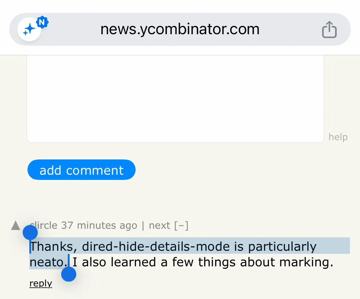 example of selected text