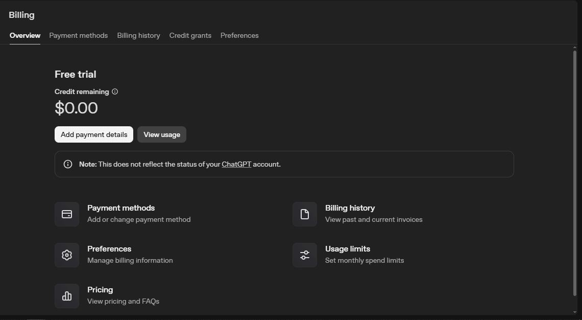 ChatGPT API key dashboard