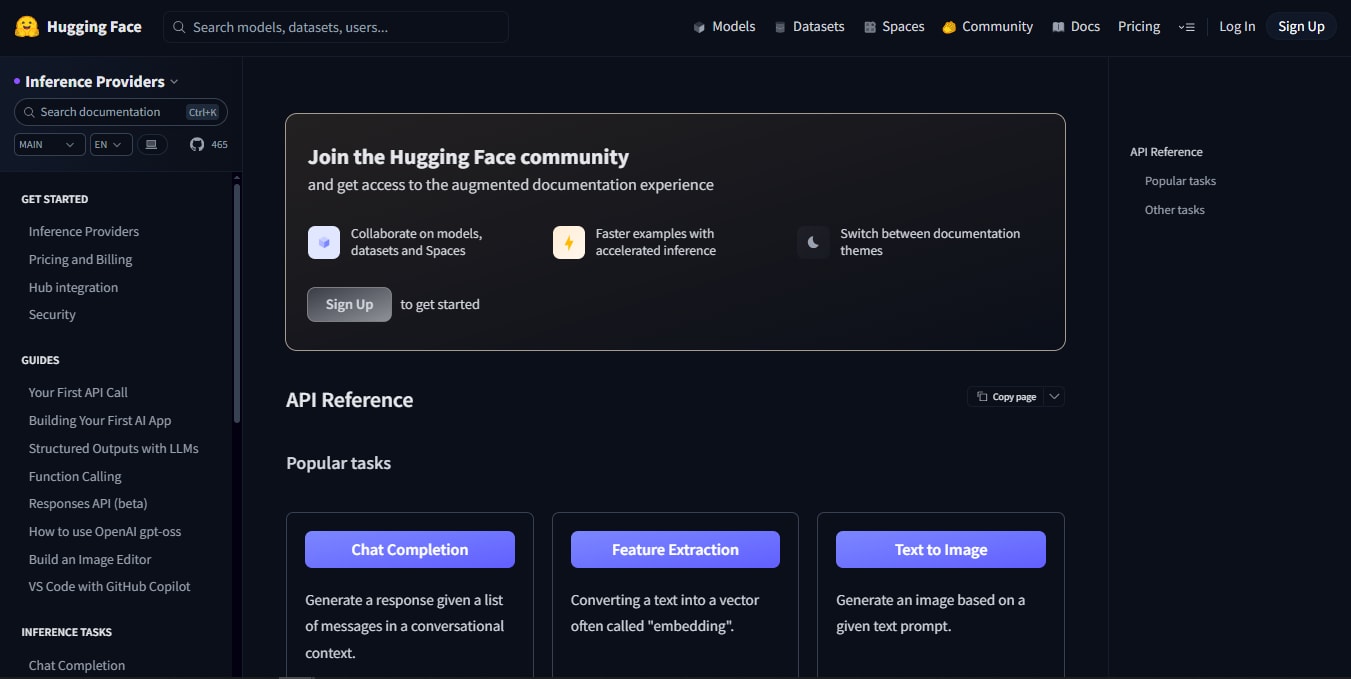 Hugging Face API dashboard