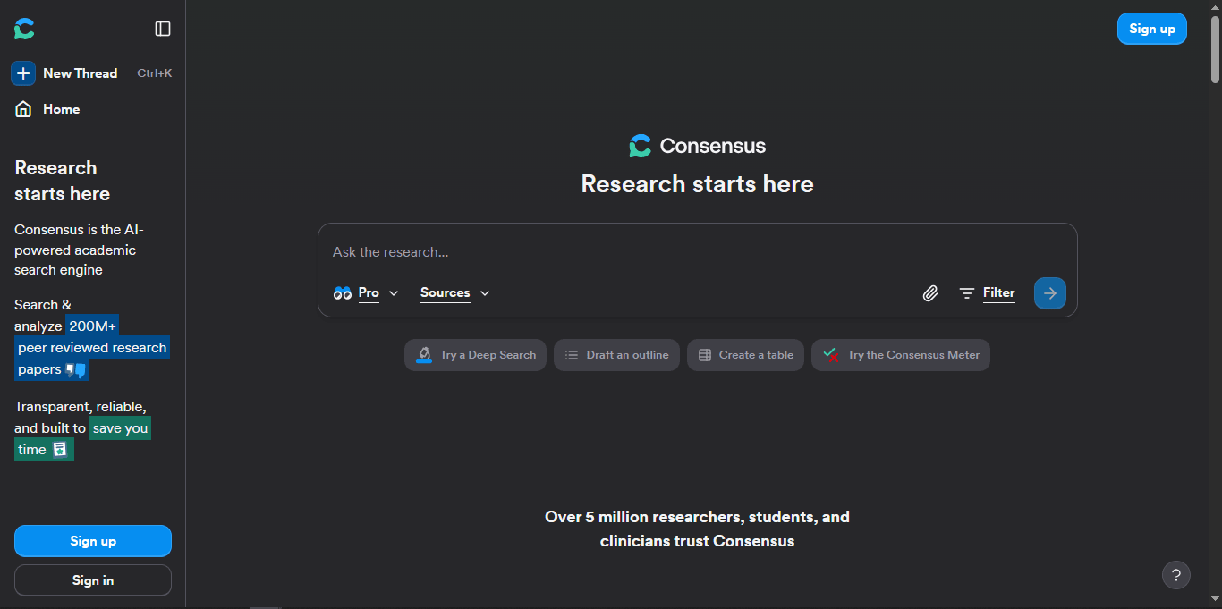 Consensus AI Tool Screenshot