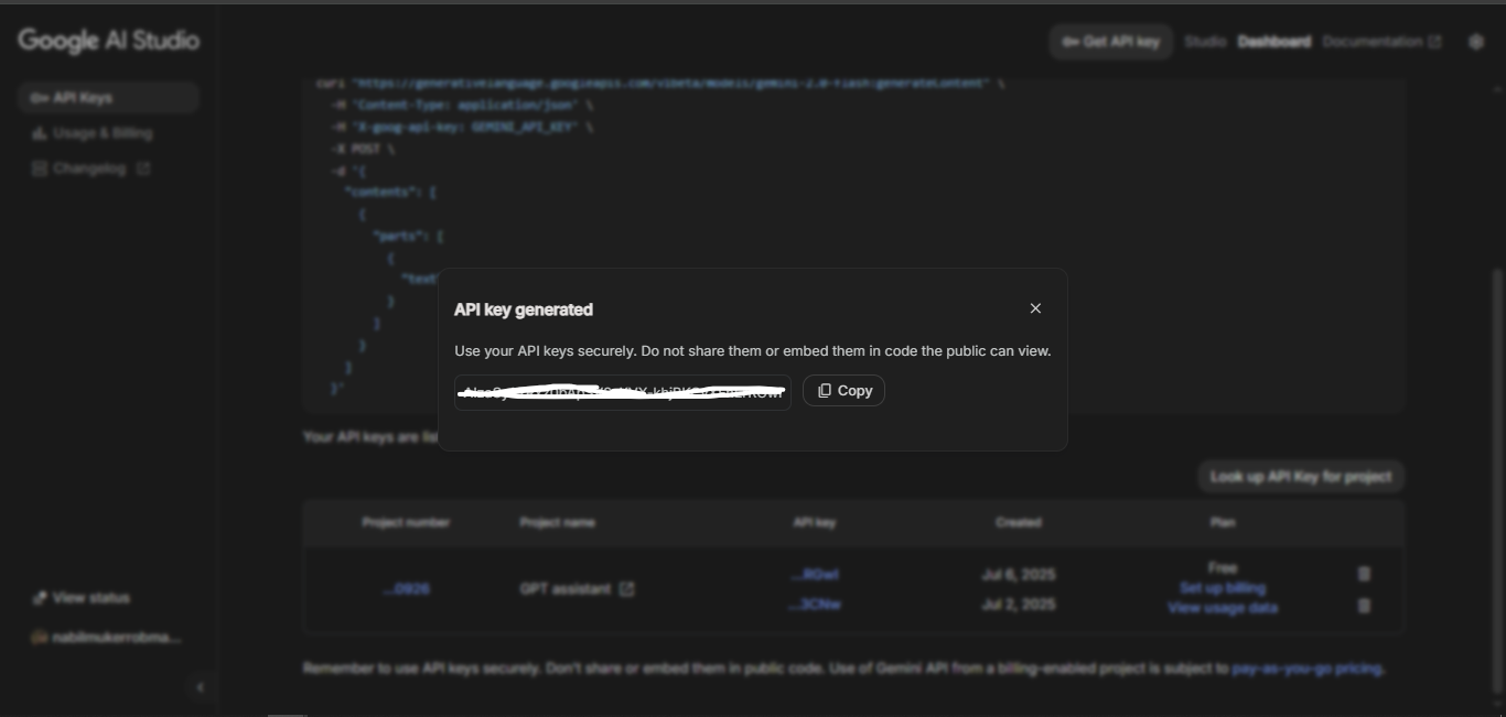 Get API Key for AI Assistant