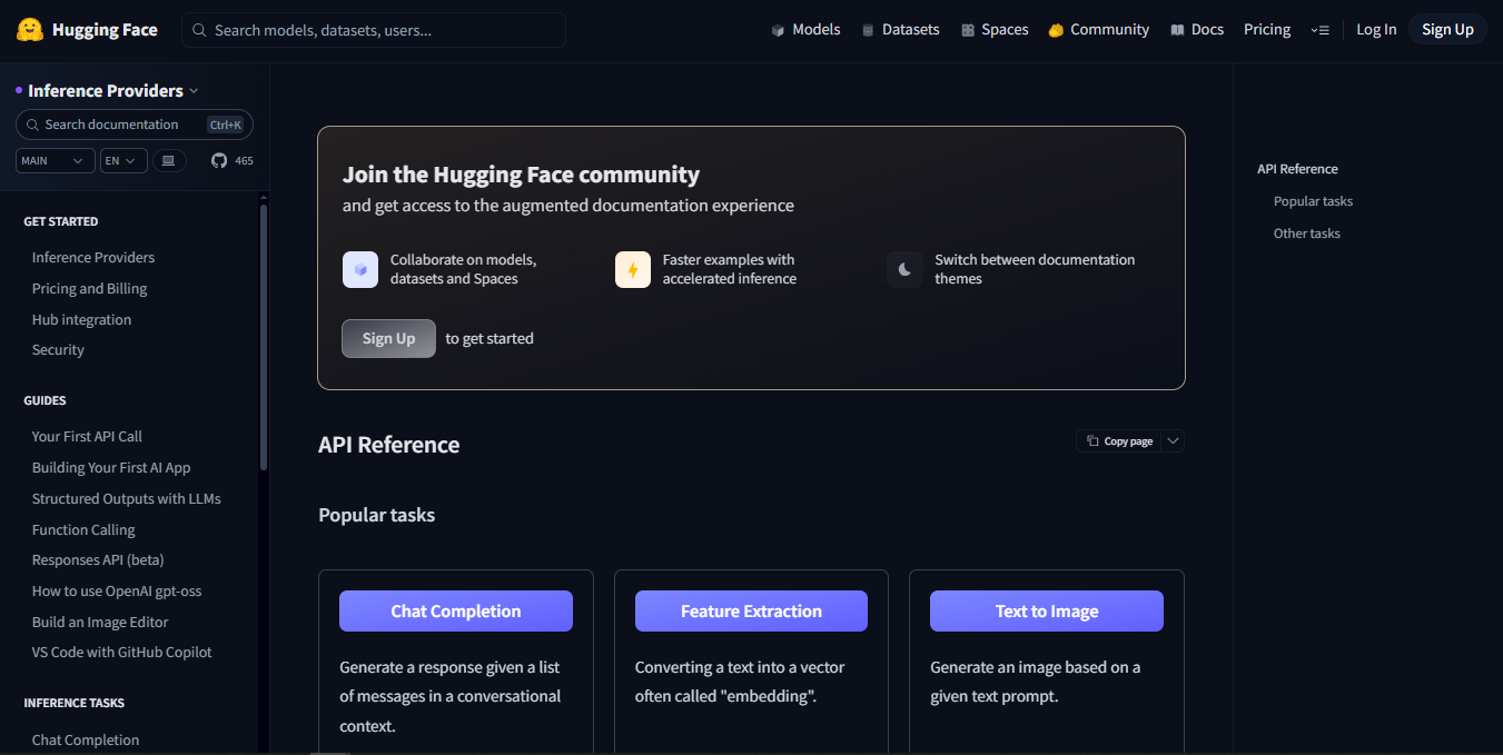 Hugging Face API dashboard