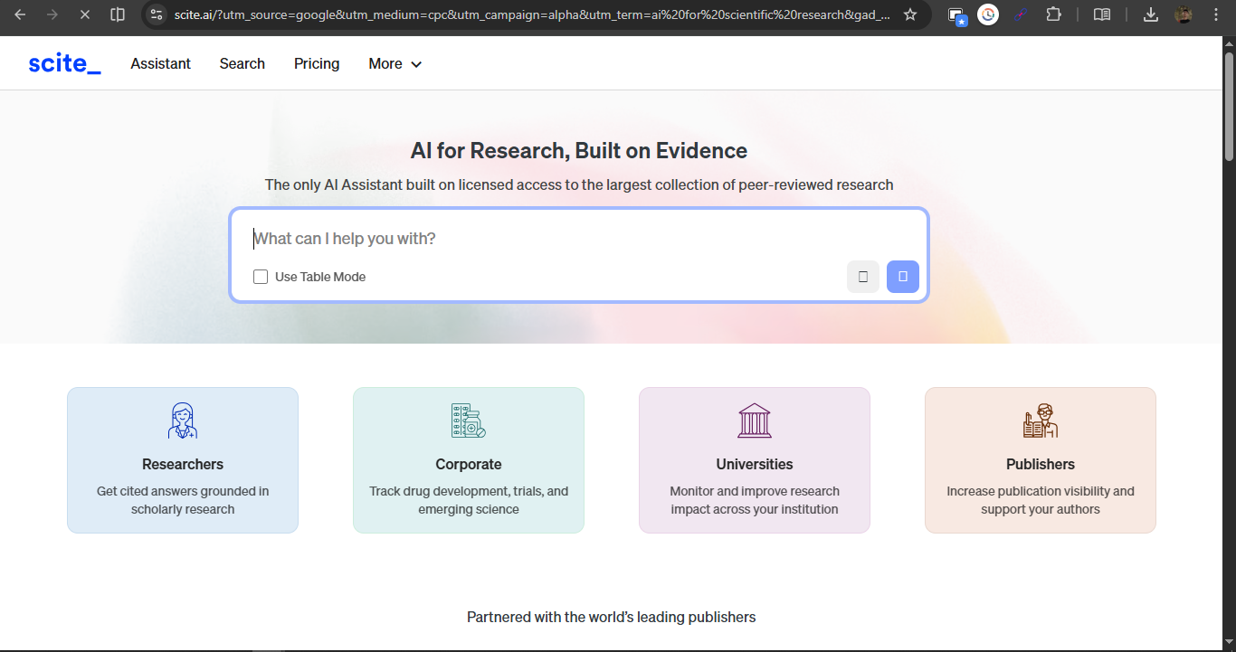 Scite AI Tool Screenshot