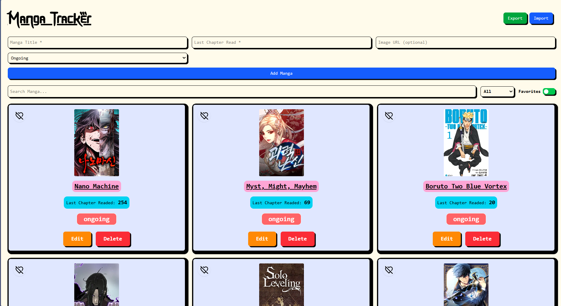 Manga Tracker Preview