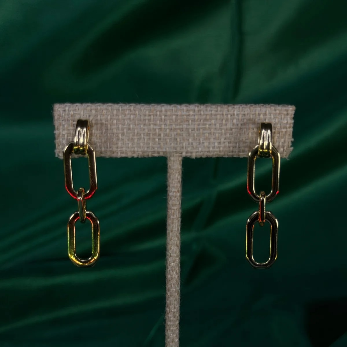 Aretes Largos Doble Eslabón en Chapa de Oro 18k — vista 2
