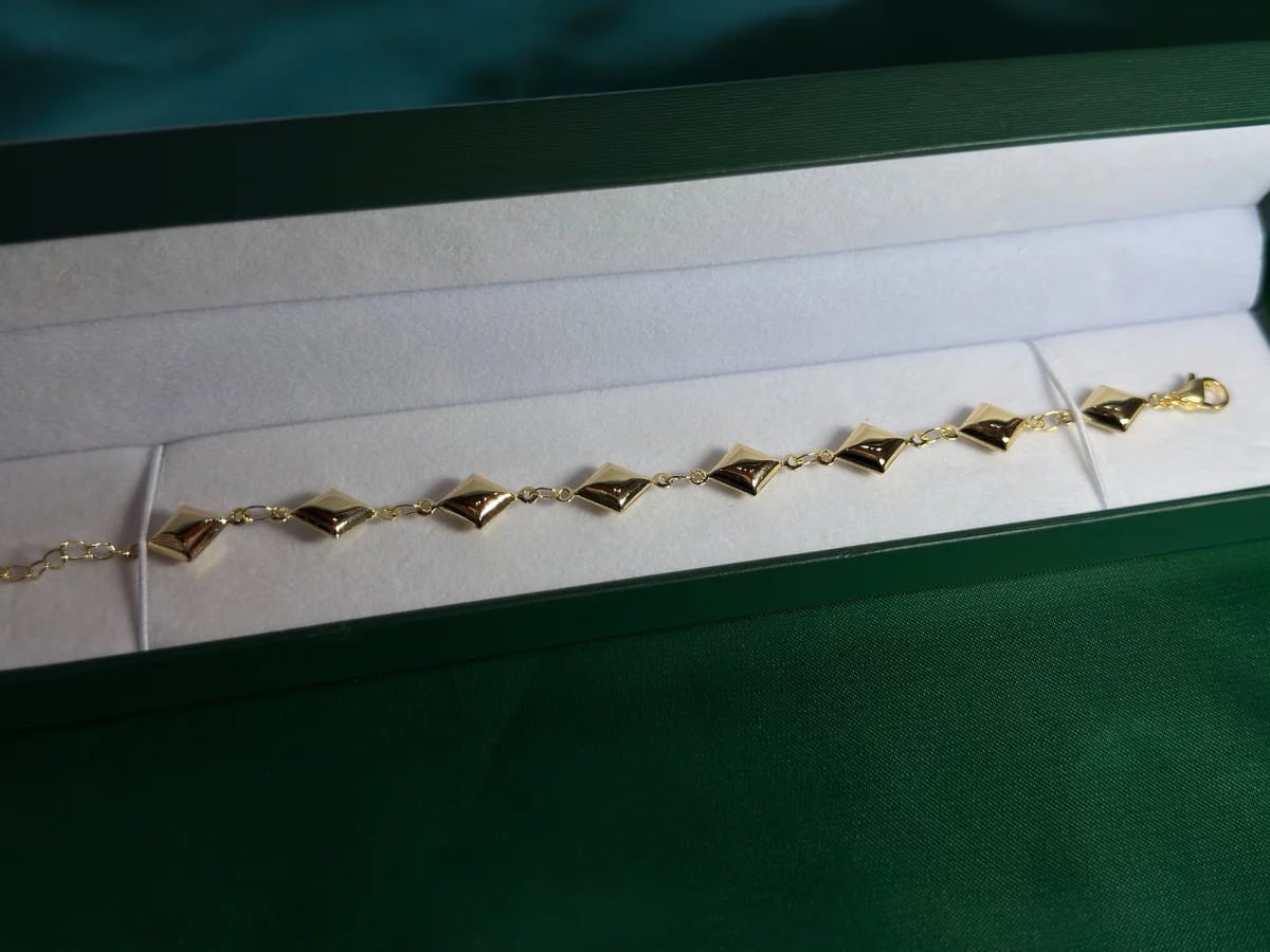 Pulsera Estructurada de Eslabones Rombo en Chapa de Oro — vista 6