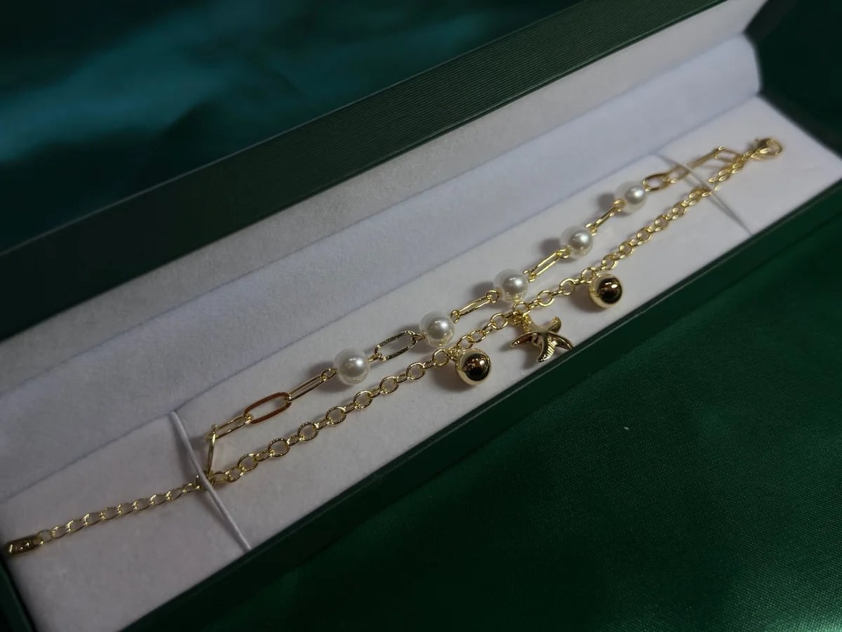 Pulsera Doble Playera en Chapa de Oro 18k con Perlas — vista 3