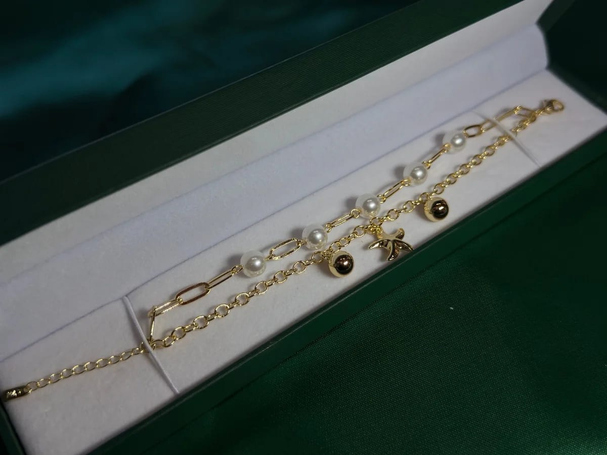 Pulsera Doble Playera en Chapa de Oro 18k con Perlas — vista 4