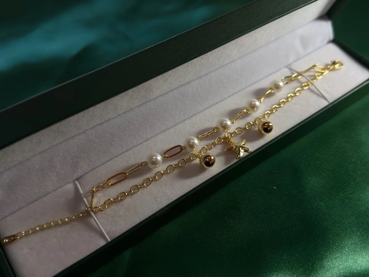 Pulsera Doble Playera en Chapa de Oro 18k con Perlas — vista 5