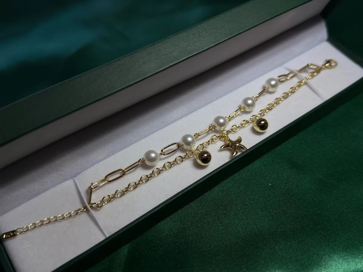 Pulsera Doble Playera en Chapa de Oro 18k con Perlas — vista 6