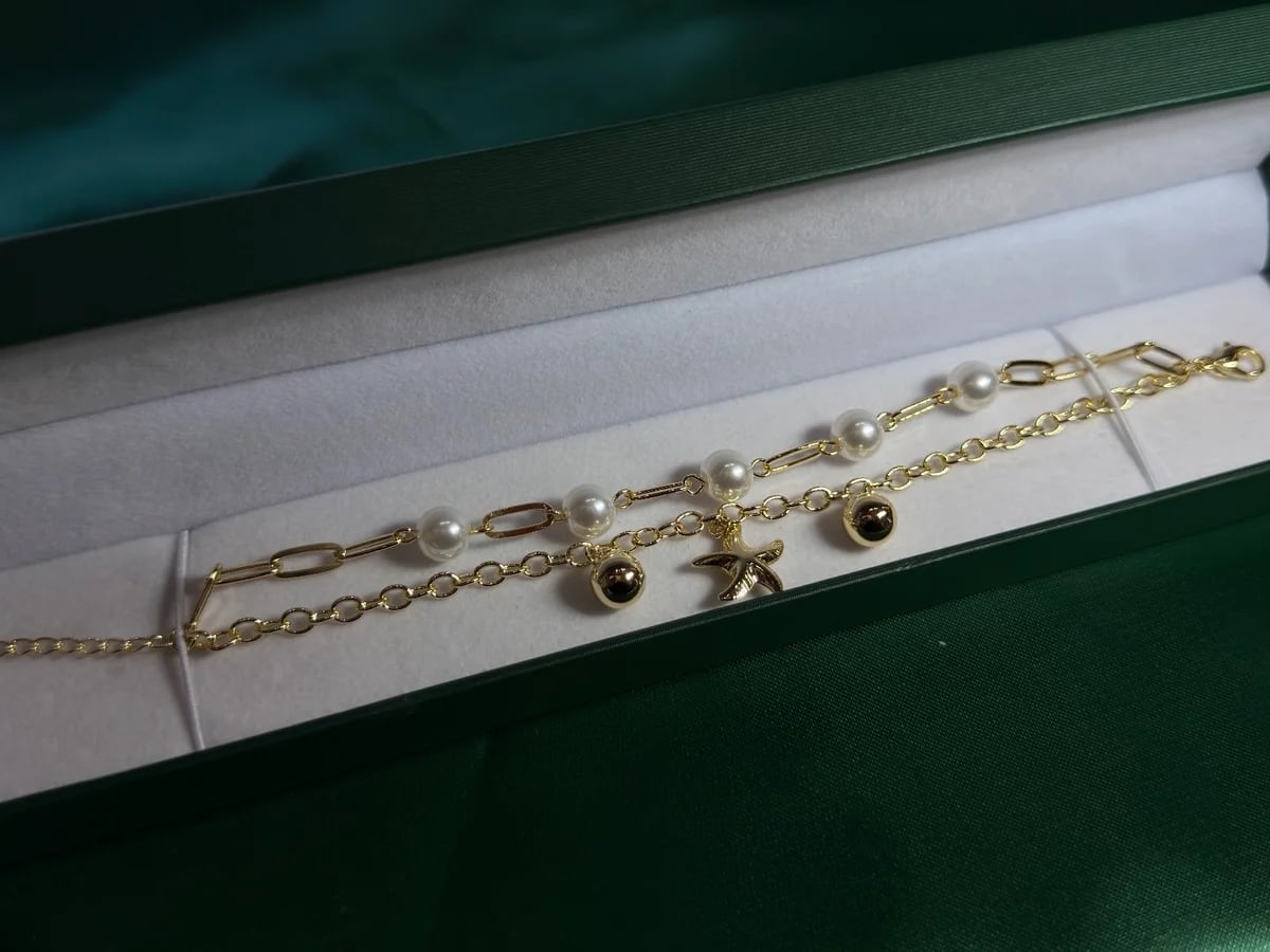 Pulsera Doble Playera en Chapa de Oro 18k con Perlas — vista 7