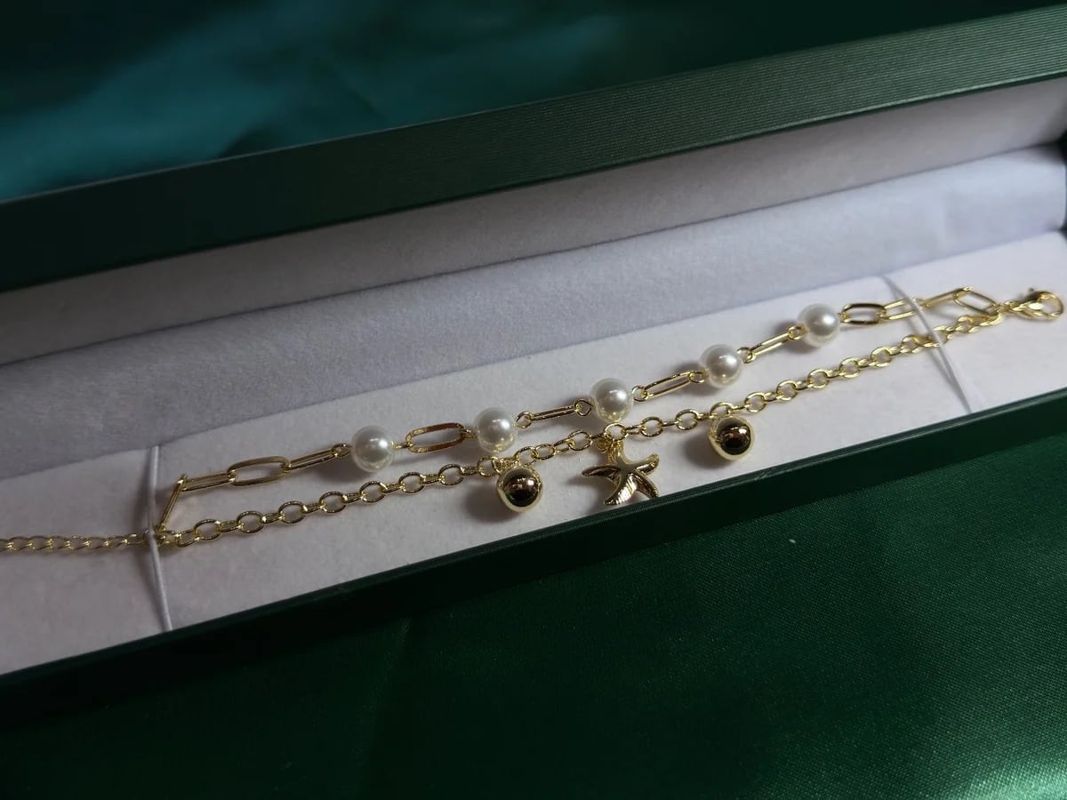 Pulsera Doble Playera en Chapa de Oro 18k con Perlas — vista 8