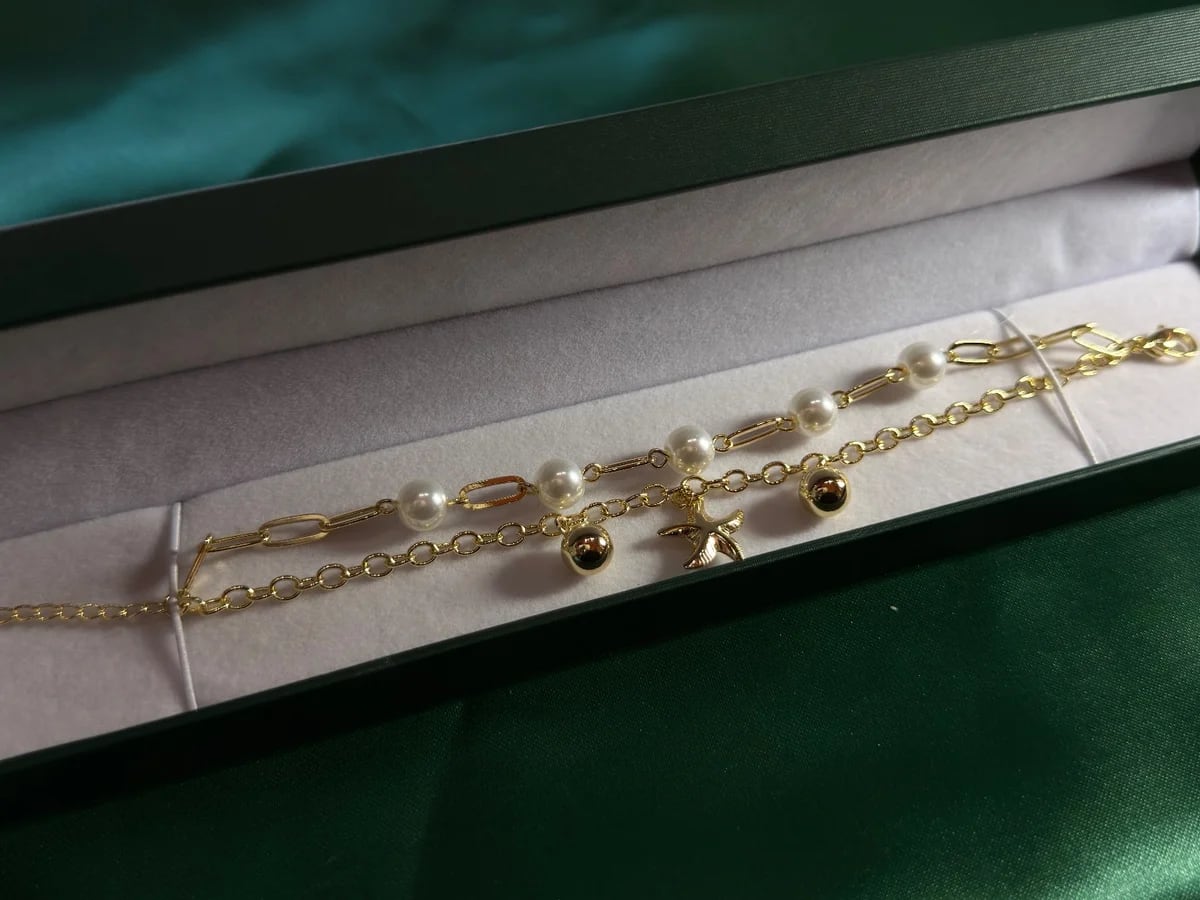 Pulsera Doble Playera en Chapa de Oro 18k con Perlas — vista 9