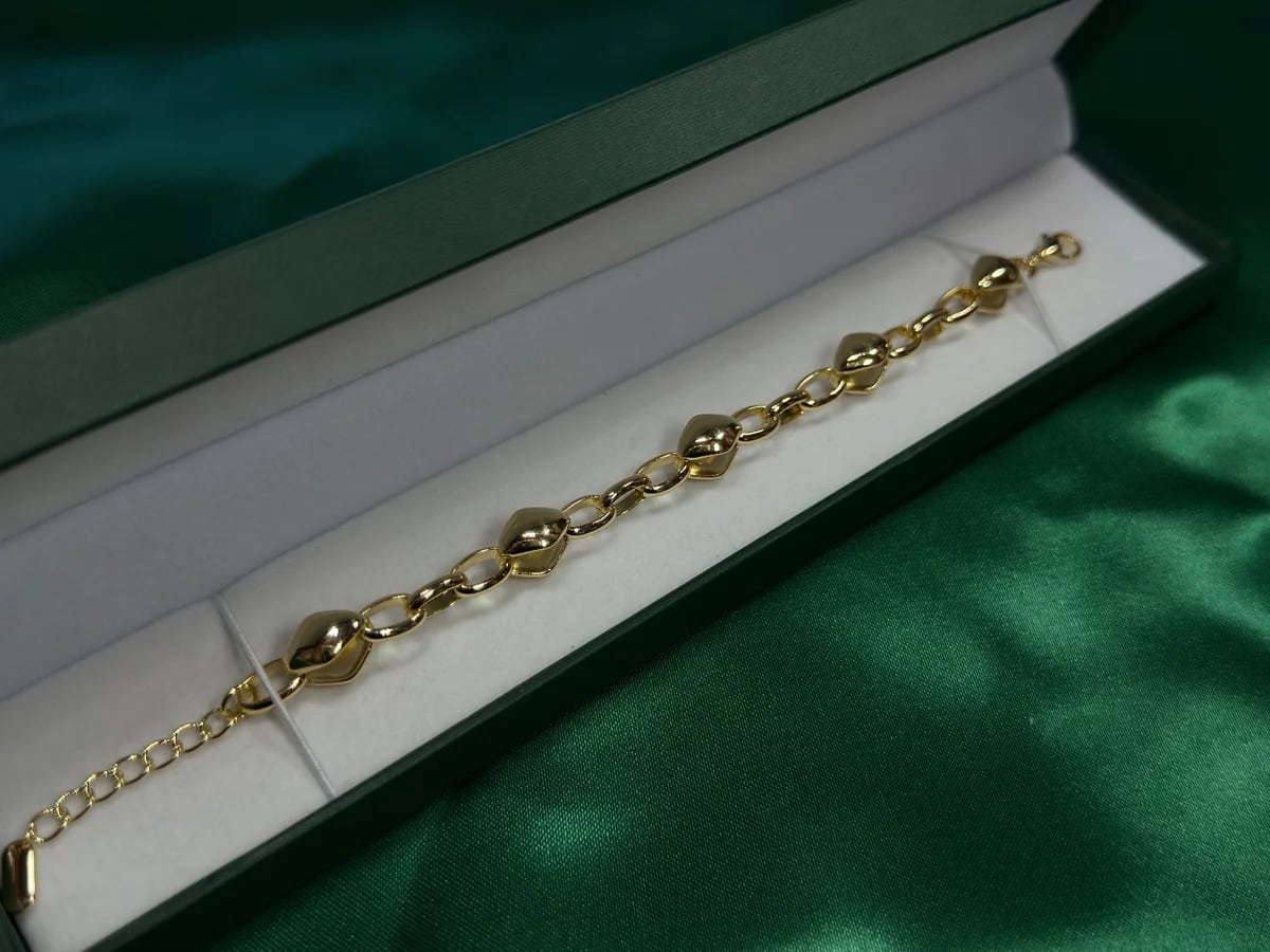 Pulsera Cadena Cartujillo y Eslabones Dorados Chapa de Oro 18k — vista 2