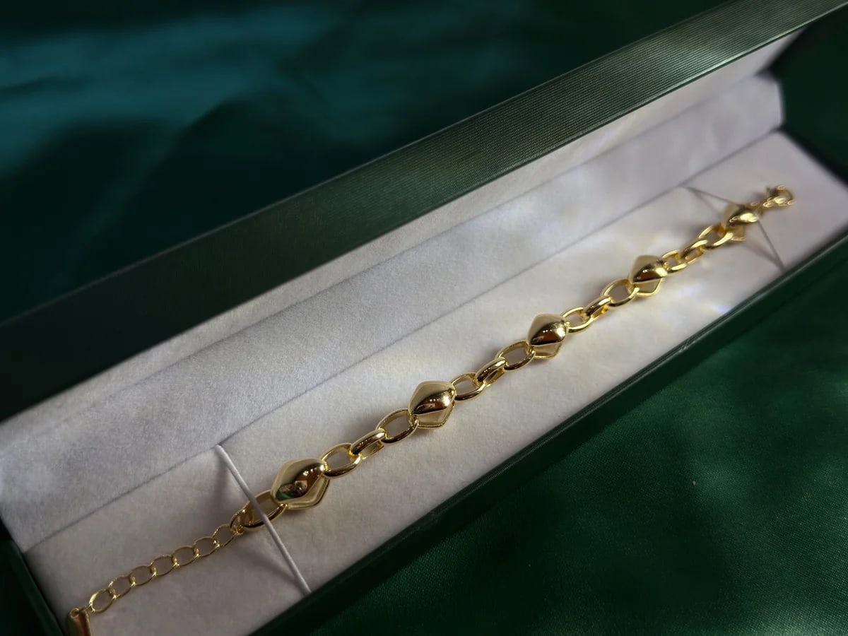 Pulsera Cadena Cartujillo y Eslabones Dorados Chapa de Oro 18k — vista 3