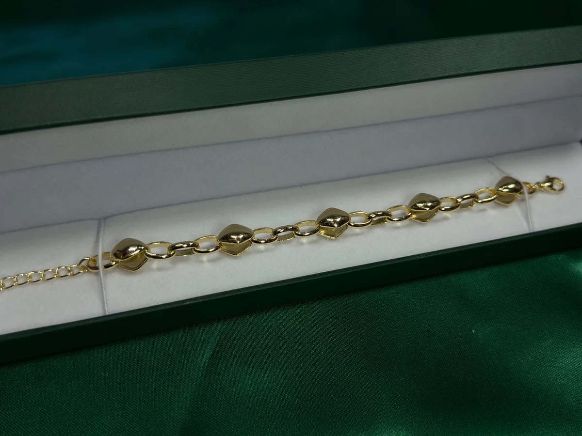 Pulsera Cadena Cartujillo y Eslabones Dorados Chapa de Oro 18k — vista 4