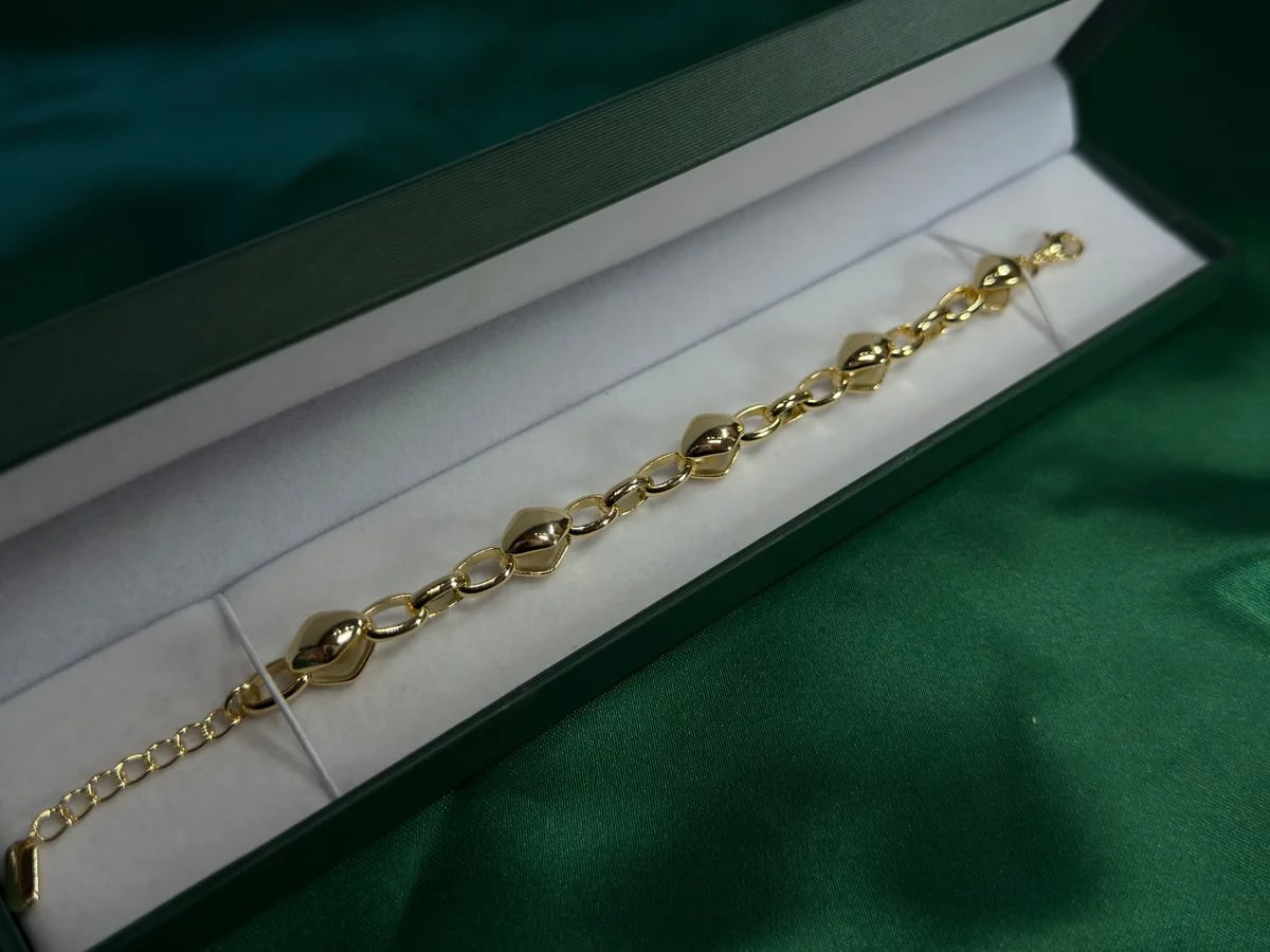 Pulsera Cadena Cartujillo y Eslabones Dorados Chapa de Oro 18k — vista 5