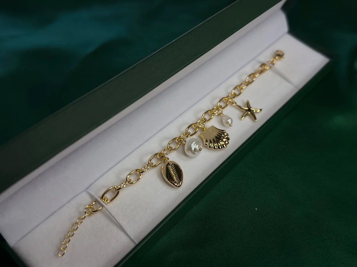 Pulsera Playita con Caracoles y Estrella en Chapa de Oro — vista 2
