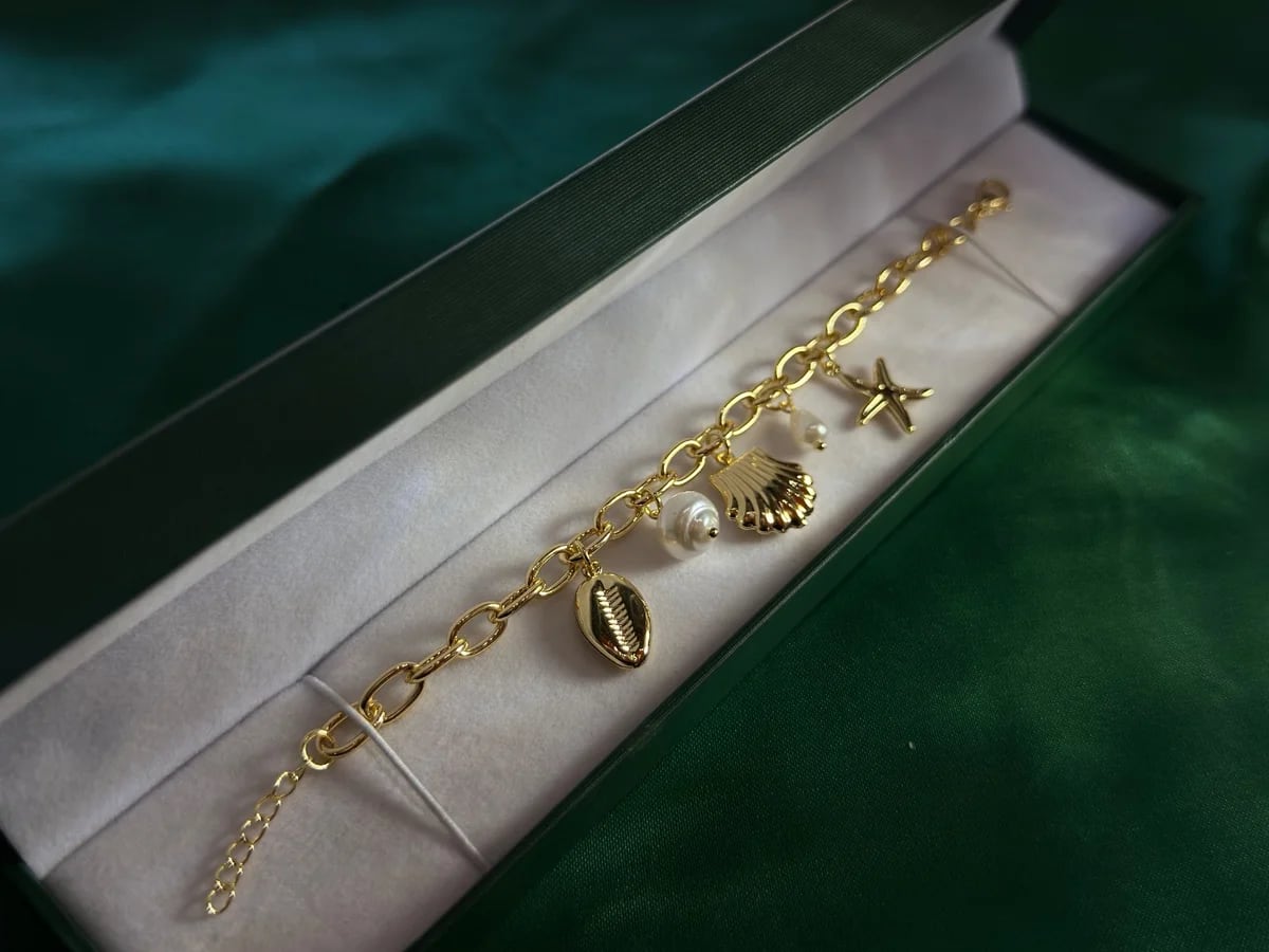 Pulsera Playita con Caracoles y Estrella en Chapa de Oro — vista 4