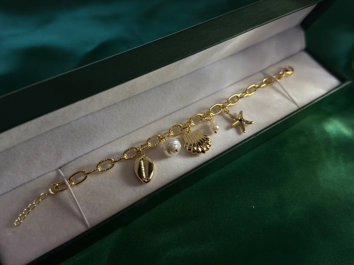 Pulsera Playita con Caracoles y Estrella en Chapa de Oro — vista 5