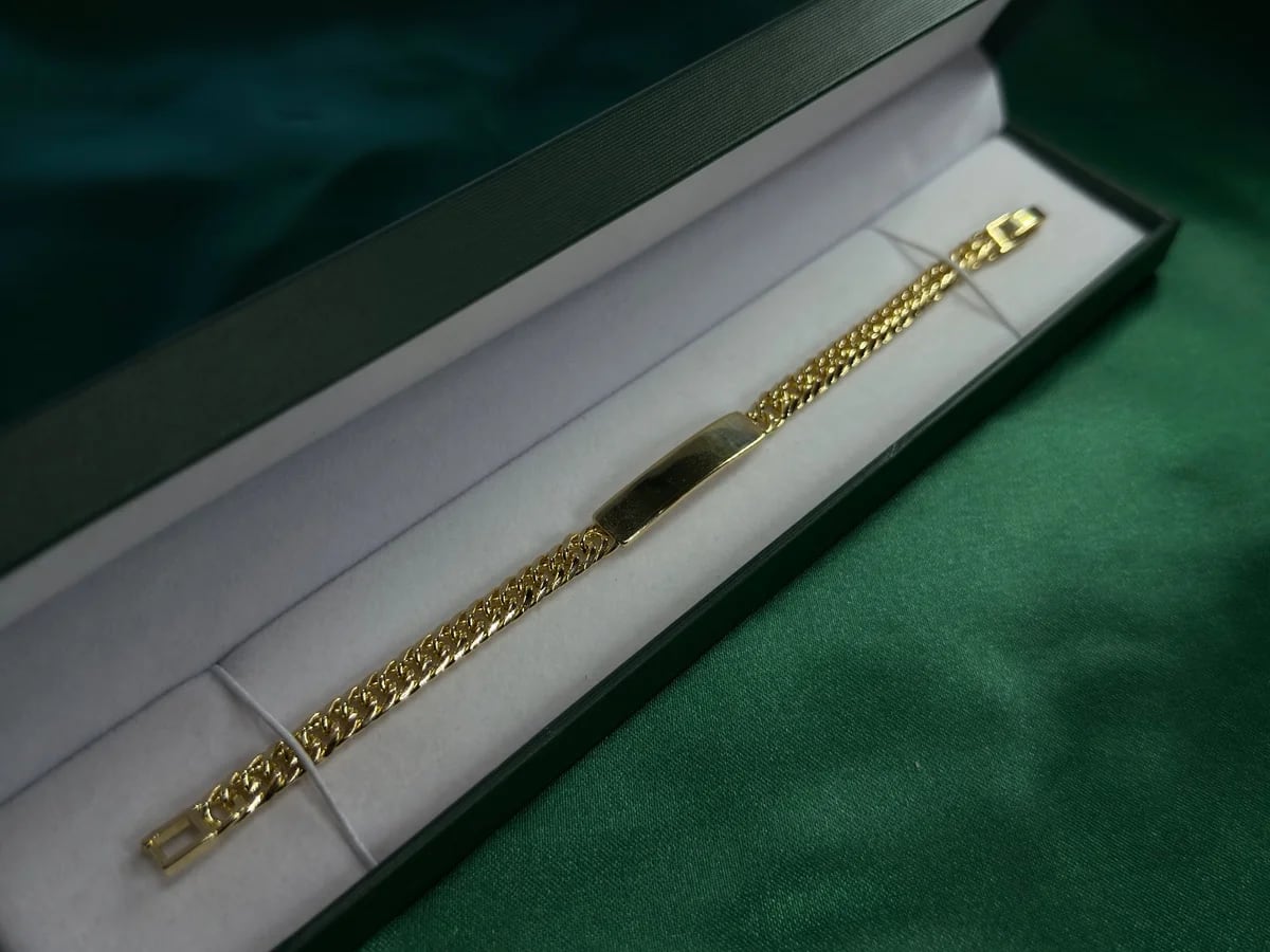 Pulsera Tipo Cubana con Placa en Chapa de Oro 18k — vista 3