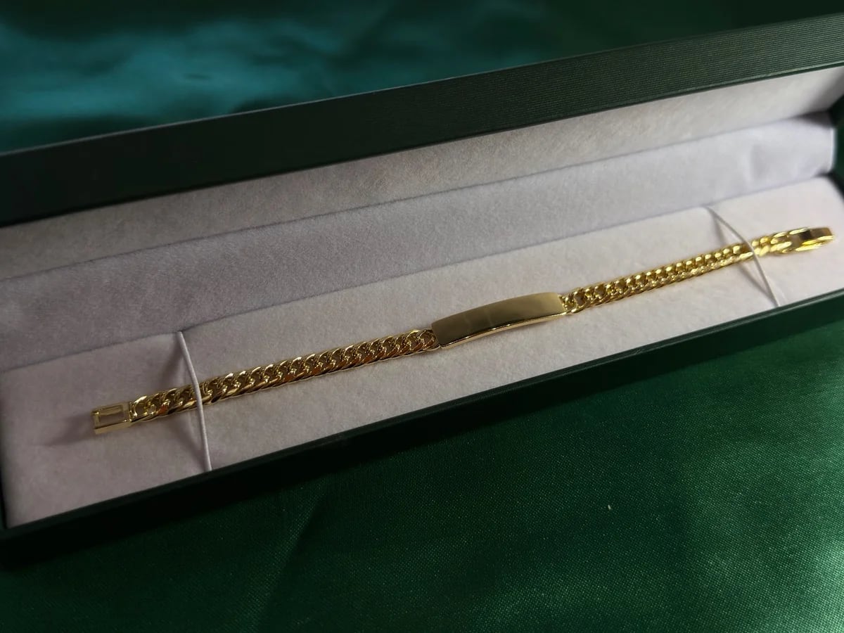 Pulsera Tipo Cubana con Placa en Chapa de Oro 18k — vista 6