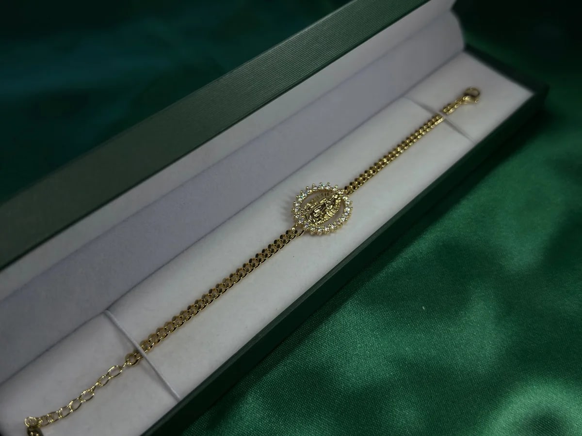 Pulsera Virgen de Guadalupe Biselado Brillante en Chapa de Oro 18k — vista 2