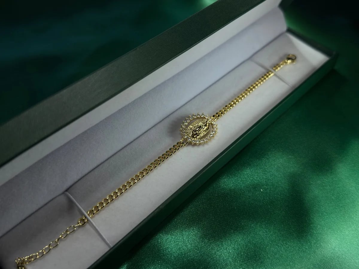 Pulsera Virgen de Guadalupe Biselado Brillante en Chapa de Oro 18k — vista 4