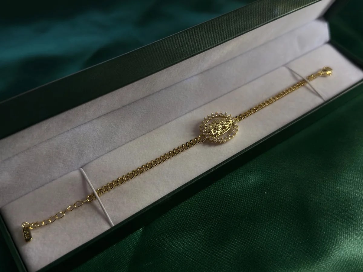 Pulsera Virgen de Guadalupe Biselado Brillante en Chapa de Oro 18k — vista 7