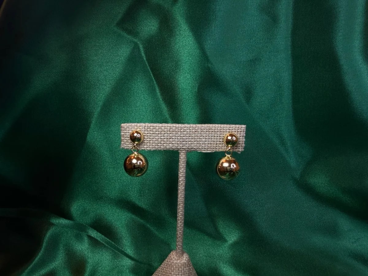 Aretes Largos Esfera Brillante en Chapa de Oro 18k — vista 7