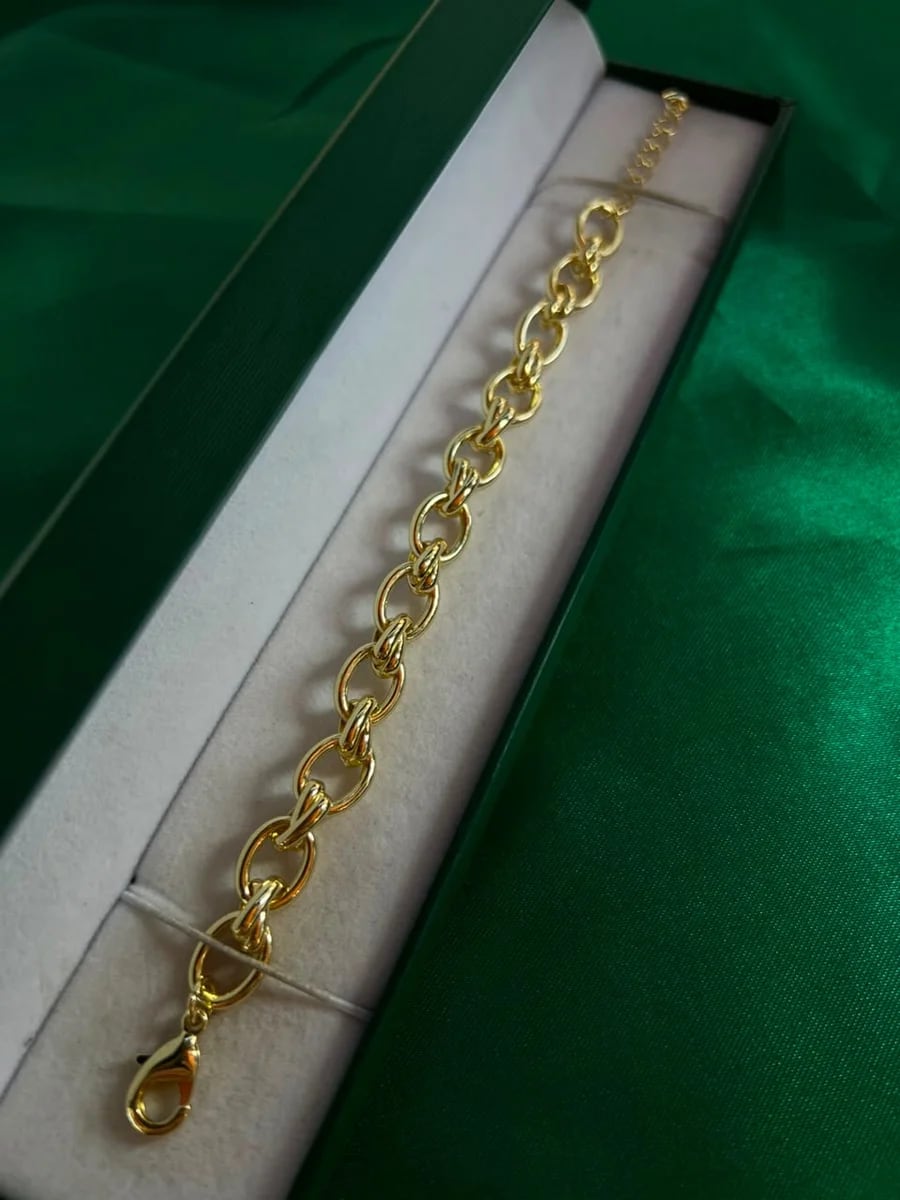 Pulsera Cadena Eslabon Ancho Chapa de Oro 18k — vista 2
