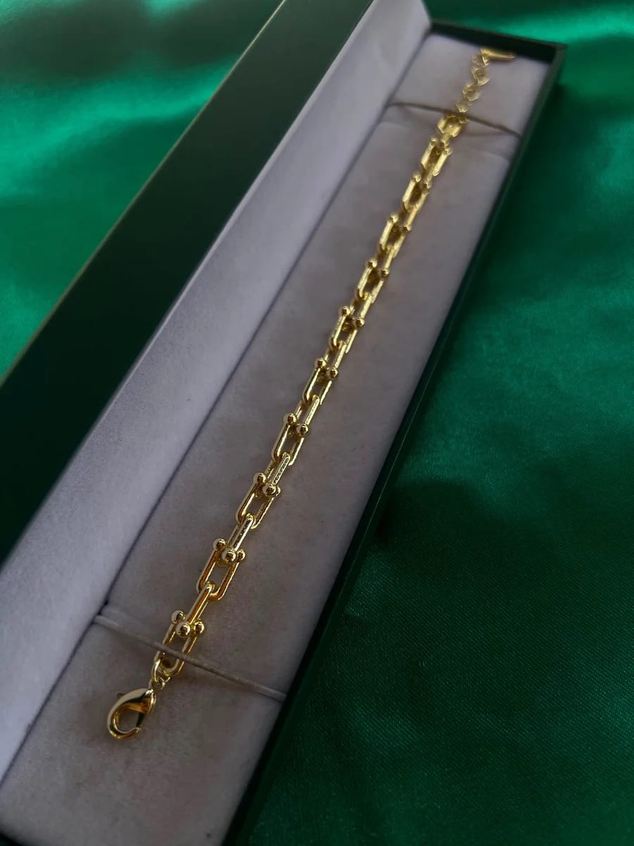 Pulsera Eslabones Trenzados Brillantes en Chapa de Oro 18k — vista 2
