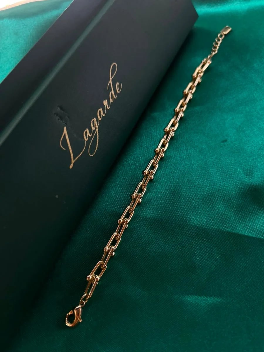 Pulsera Eslabones Trenzados Brillantes en Chapa de Oro 18k — vista 3