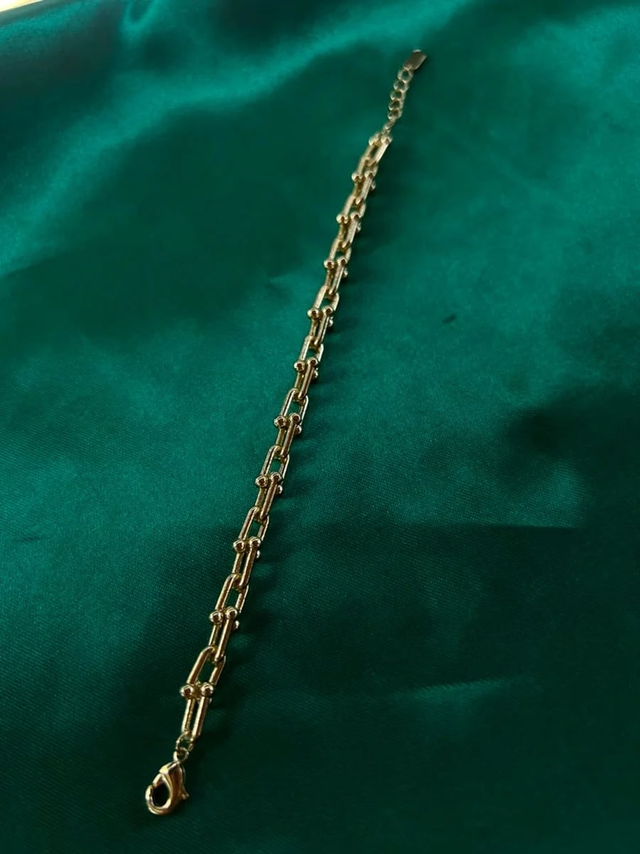 Pulsera Eslabones Trenzados Brillantes en Chapa de Oro 18k — vista 4