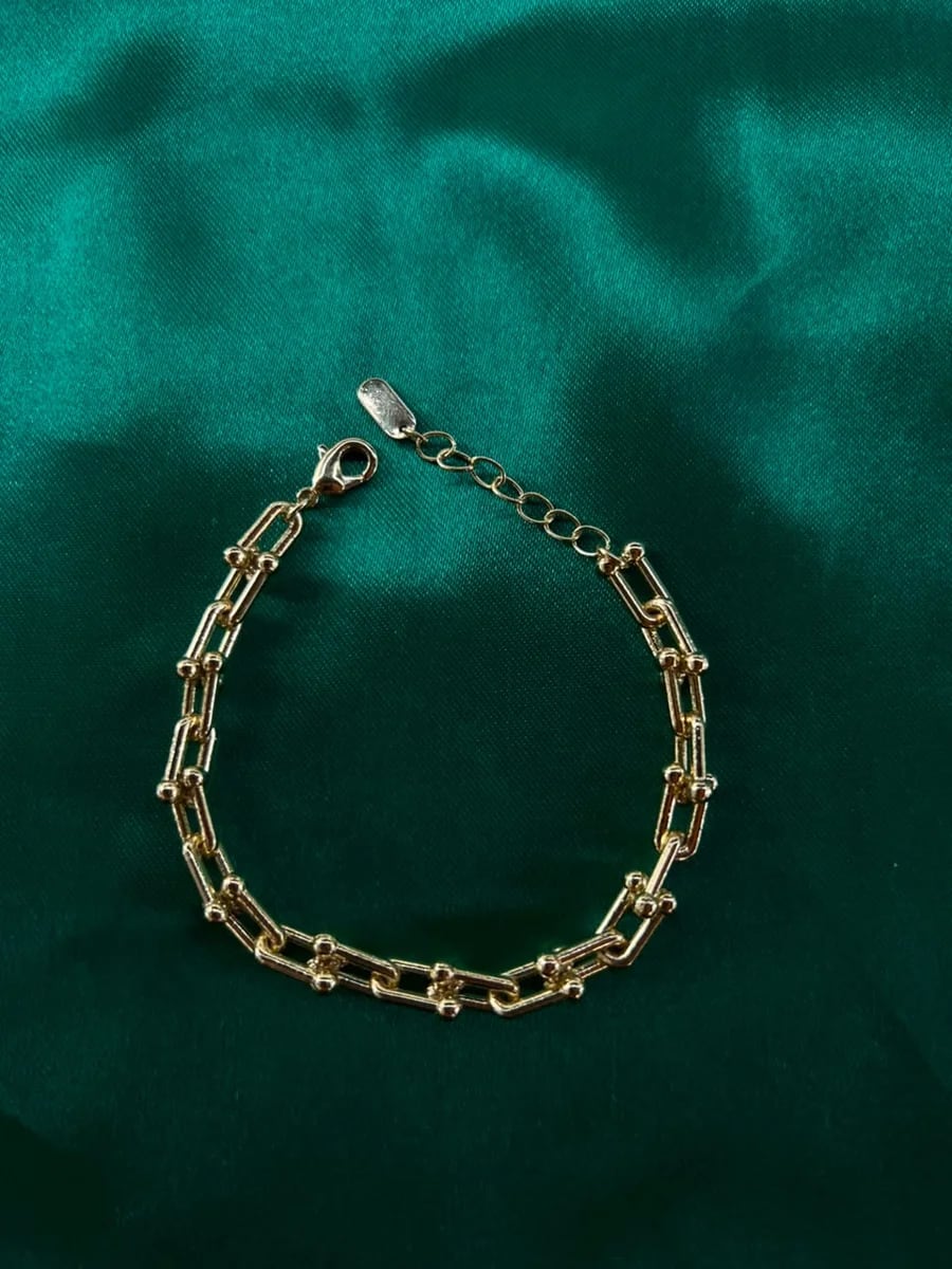 Pulsera Eslabones Trenzados Brillantes en Chapa de Oro 18k — vista 5