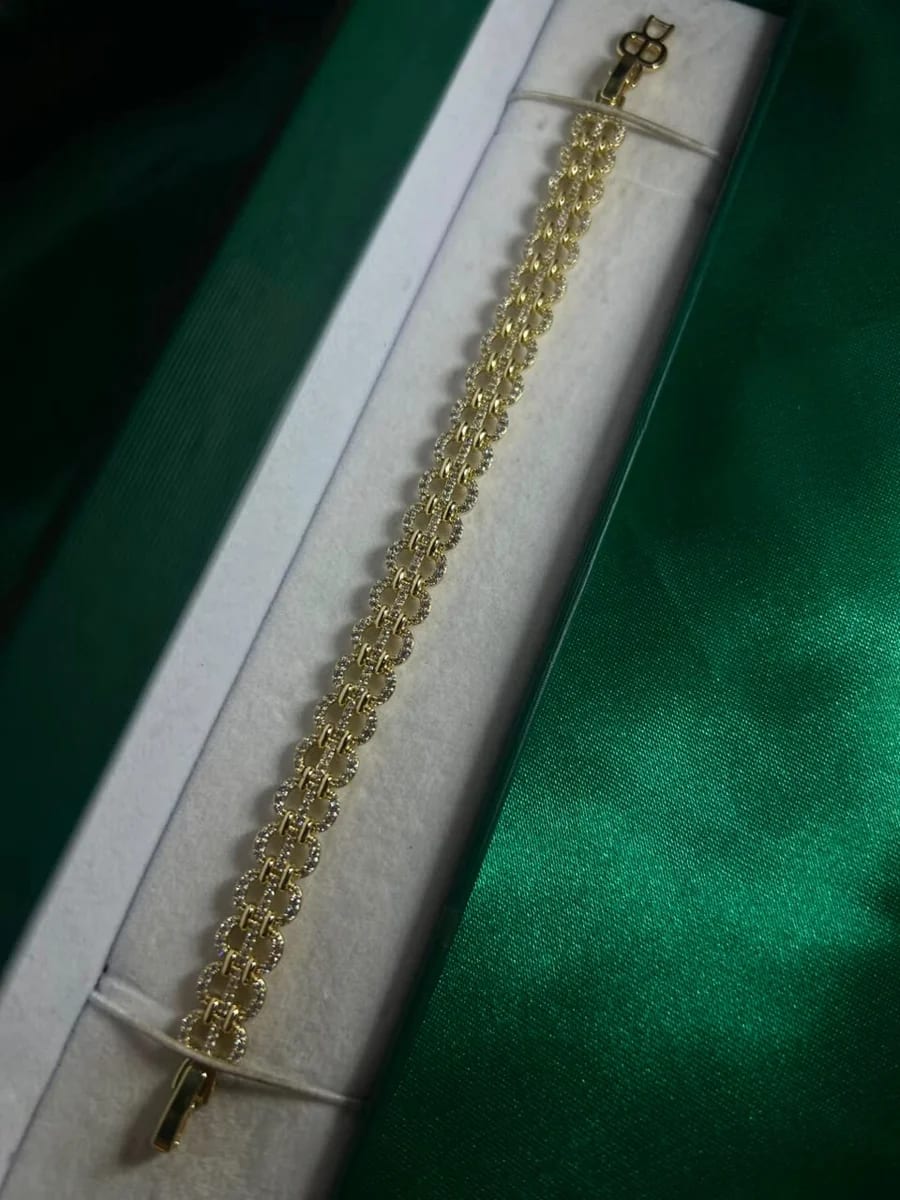 Pulsera Eslabones Ornamentados Finos en Chapa de Oro 18k — vista 2