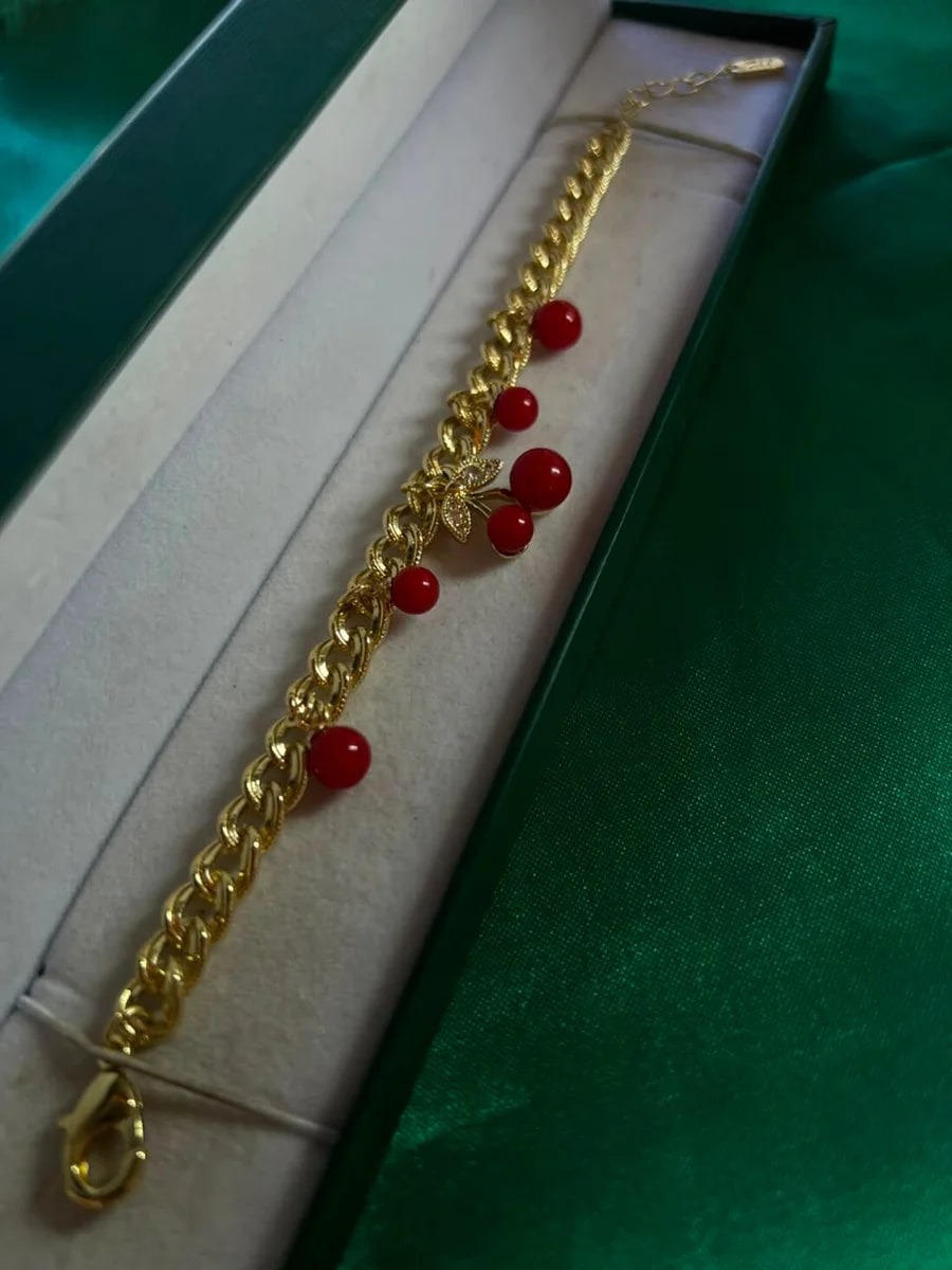 Pulsera Doble de Cerezas en Chapa de Oro 18k — vista 2