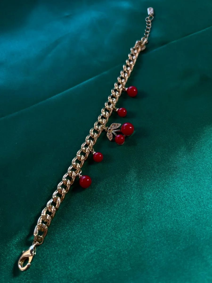 Pulsera Doble de Cerezas en Chapa de Oro 18k — vista 3
