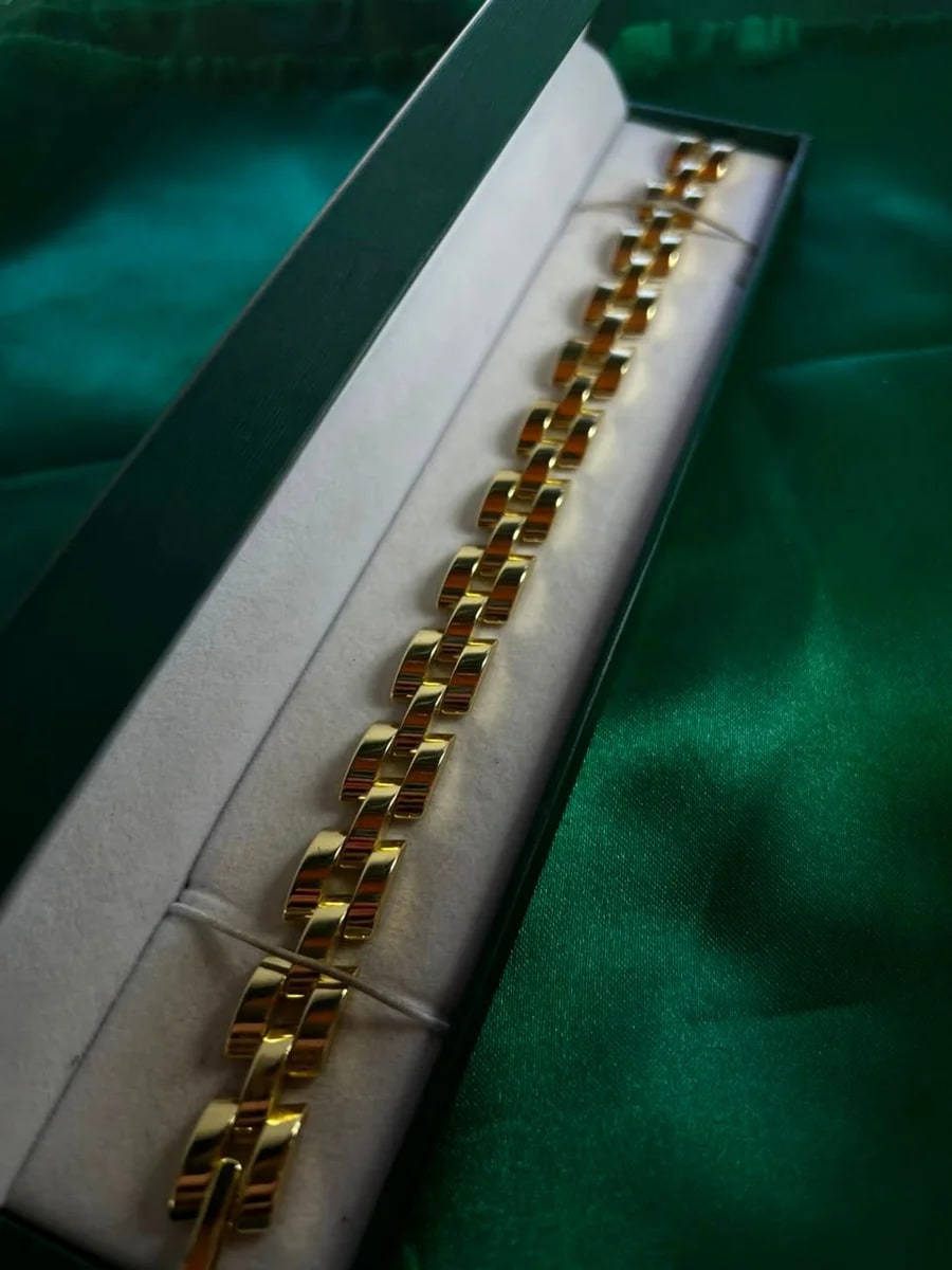 Pulsera Cubana Eslabones Anchos en Chapa de Oro — vista 2