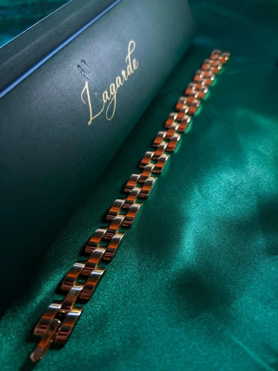 Pulsera Cubana Eslabones Anchos en Chapa de Oro — vista 3