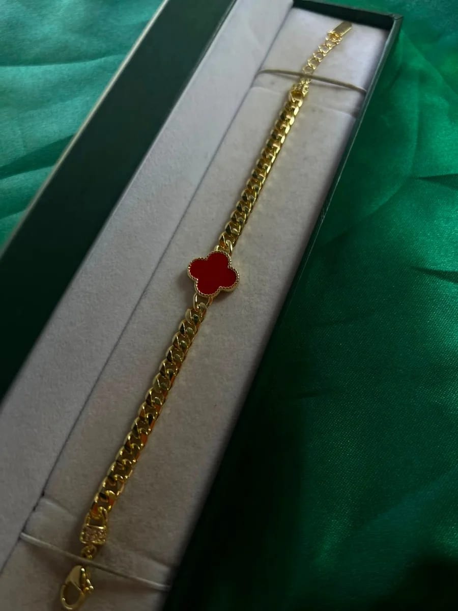 Pulsera Trebol con Eslabon en Chapa de Oro 18k — vista 2