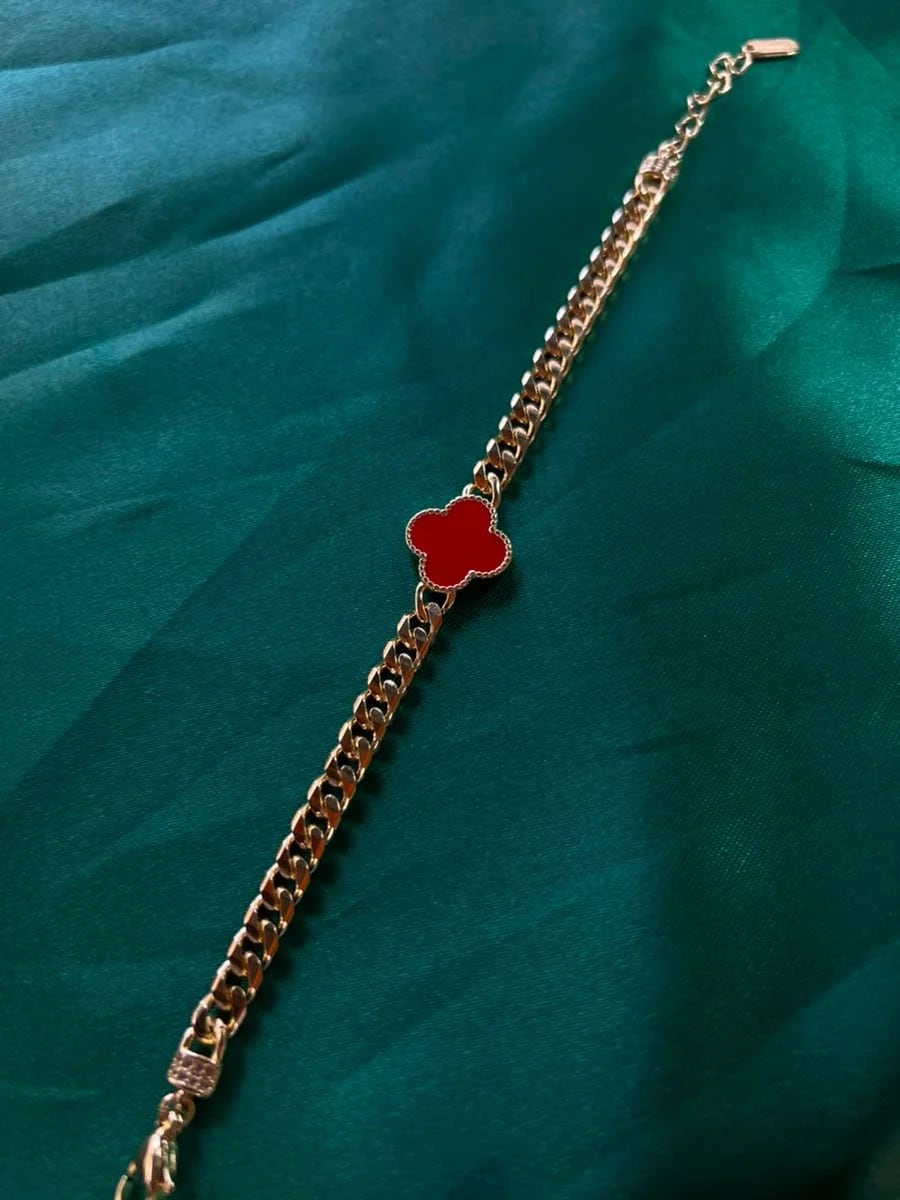 Pulsera Trebol con Eslabon en Chapa de Oro 18k — vista 3