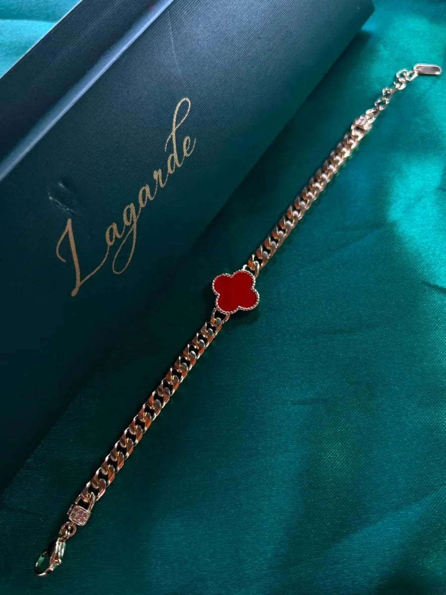 Pulsera Trebol con Eslabon en Chapa de Oro 18k — vista 5