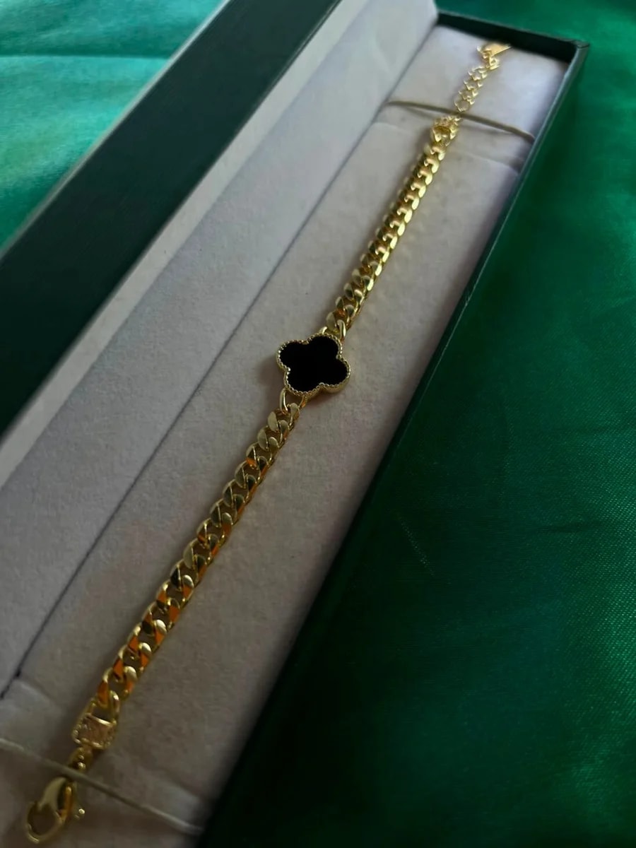 Pulsera Trebol con Eslabon en Chapa de Oro 18k — vista 2