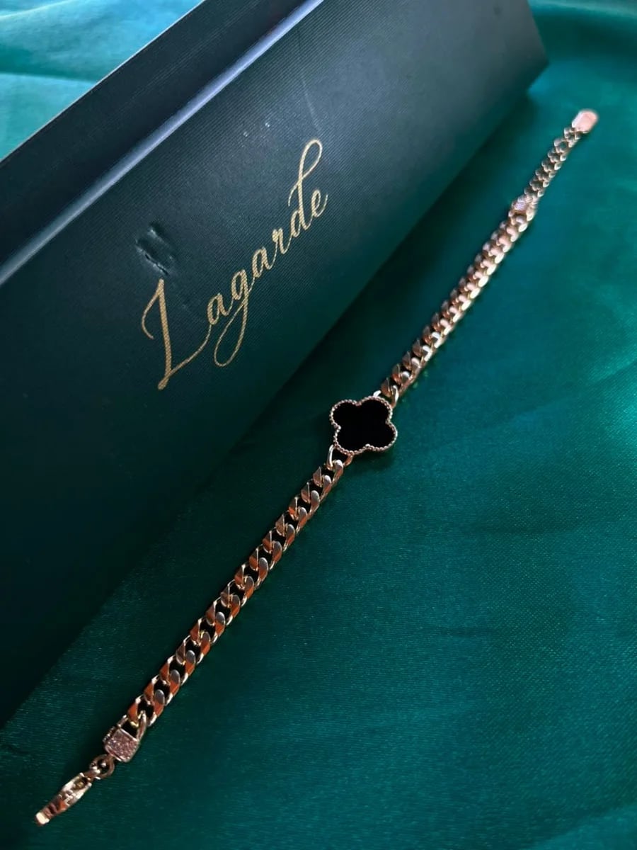 Pulsera Trebol con Eslabon en Chapa de Oro 18k — vista 3
