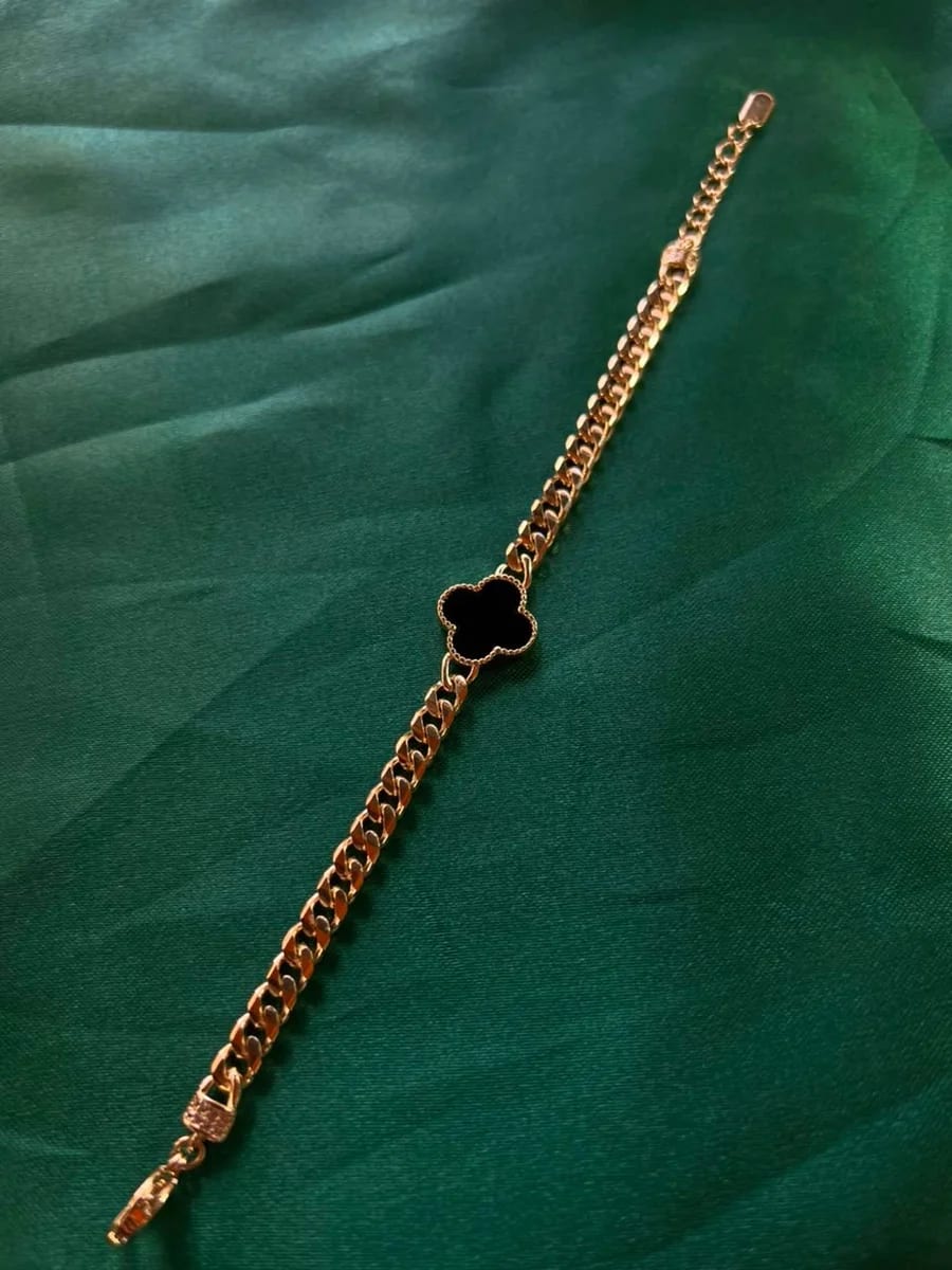 Pulsera Trebol con Eslabon en Chapa de Oro 18k — vista 4