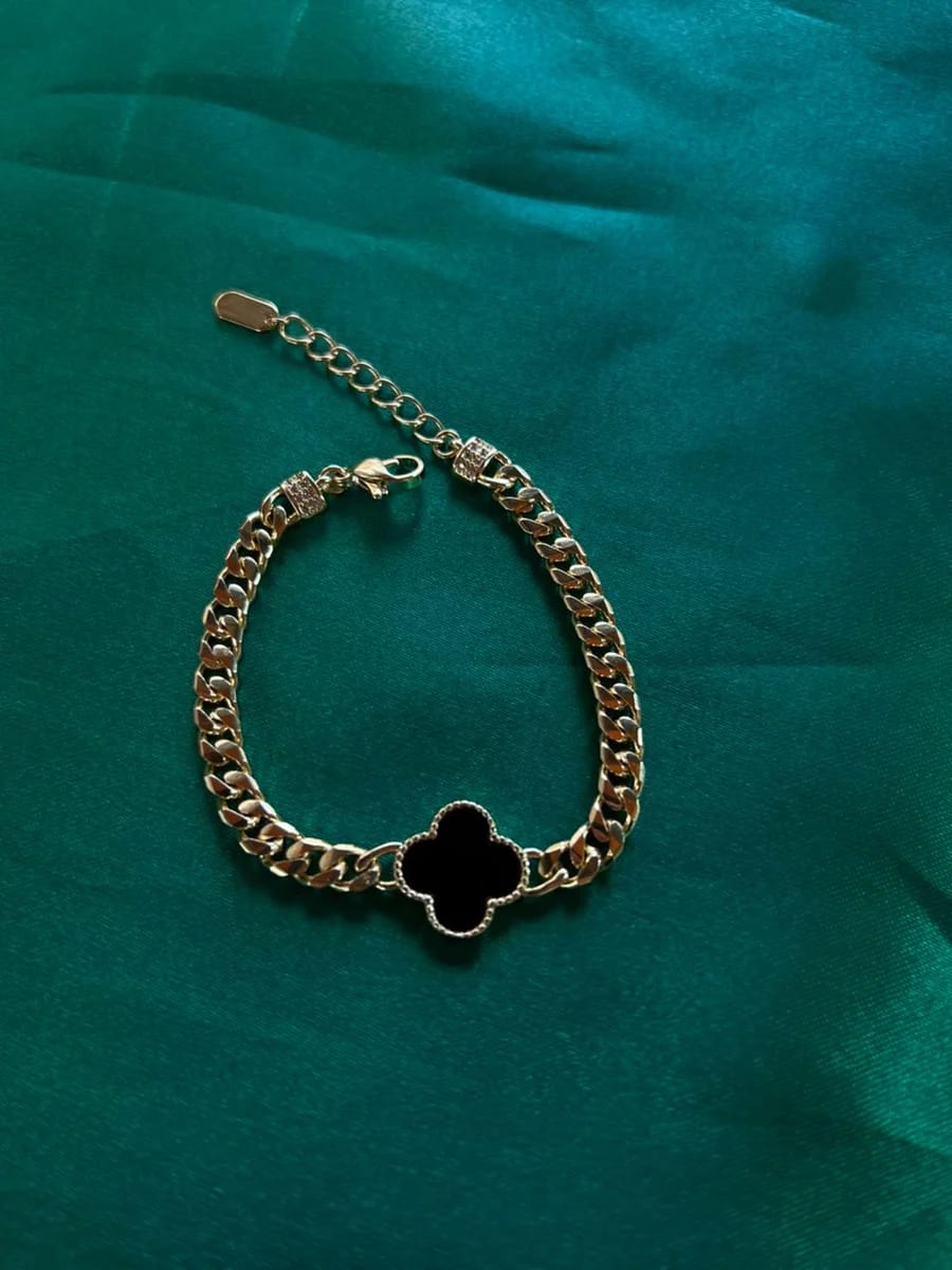 Pulsera Trebol con Eslabon en Chapa de Oro 18k — vista 5