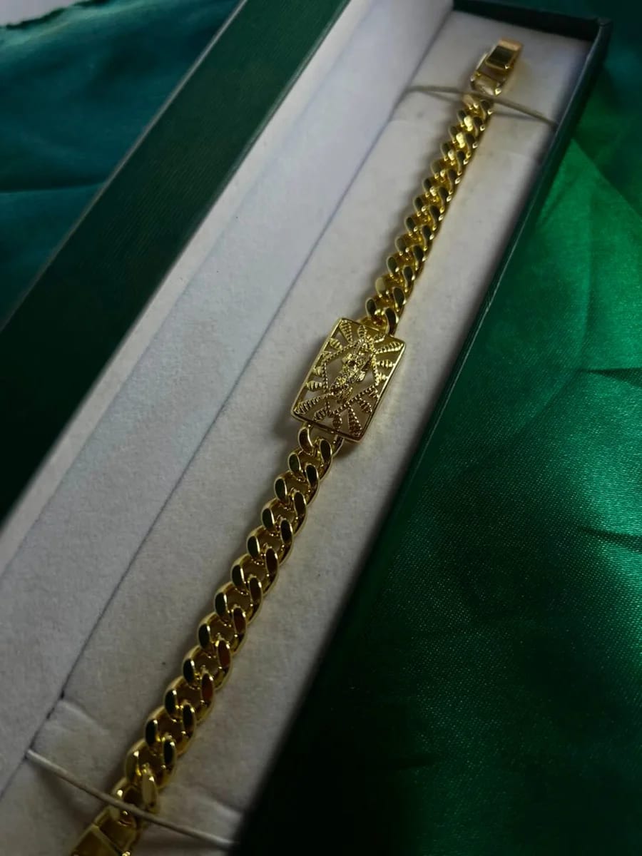 Pulsera Cubana con San Judas Dorada Chapa de Oro 18k — vista 2