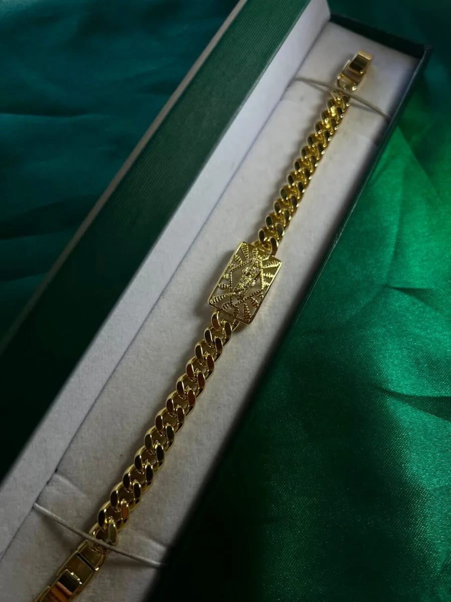 Pulsera Cubana con San Judas Dorada Chapa de Oro 18k — vista 3