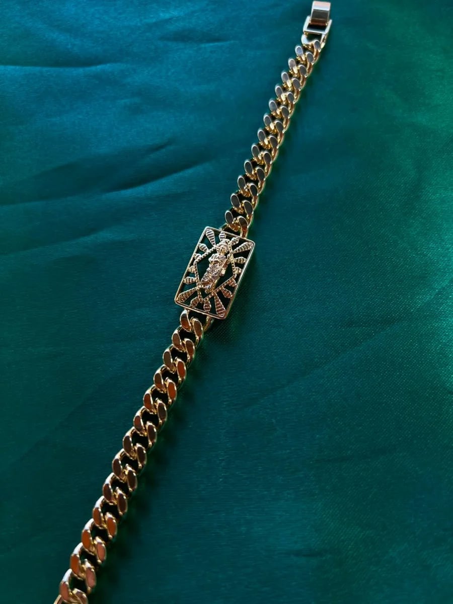 Pulsera Cubana con San Judas Dorada Chapa de Oro 18k — vista 4